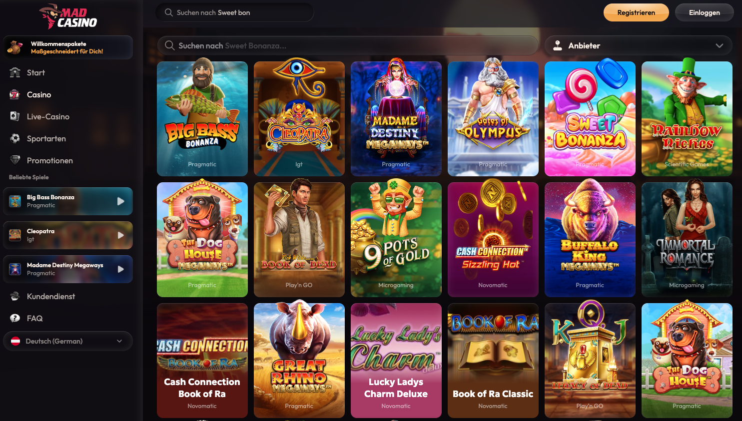 Mad Casino Homepage