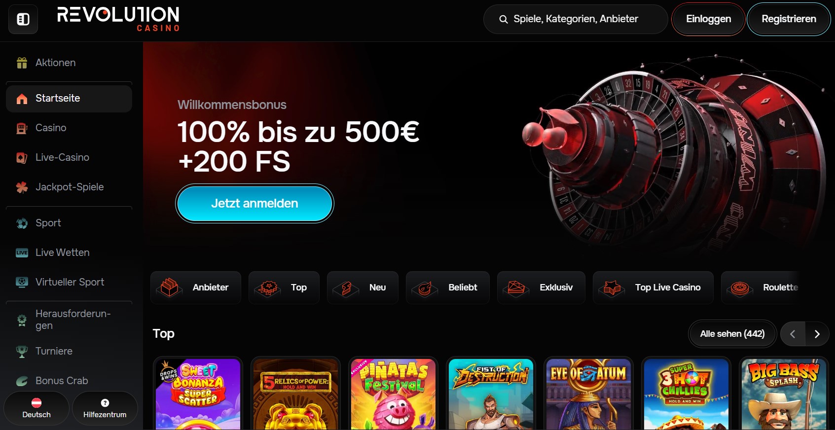 Revolution Casino Homepage