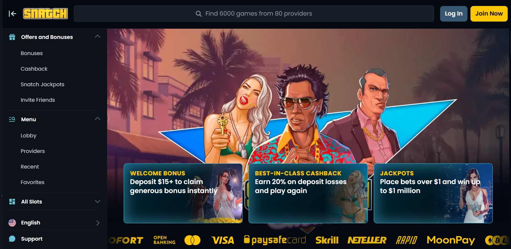Snatch Casino Homepage