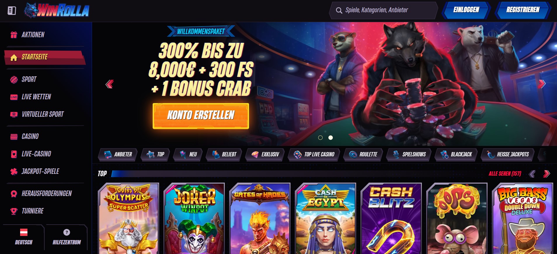 Winrolla Casino Homepage