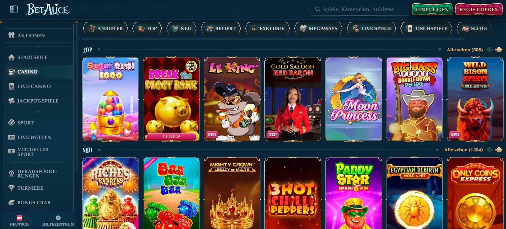 BetAlice Casino Spiele