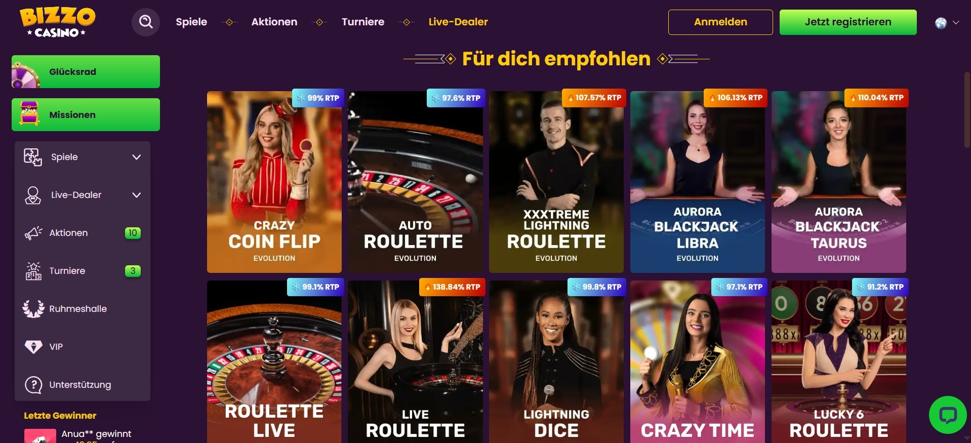 Bizzo Casino Live-Casino