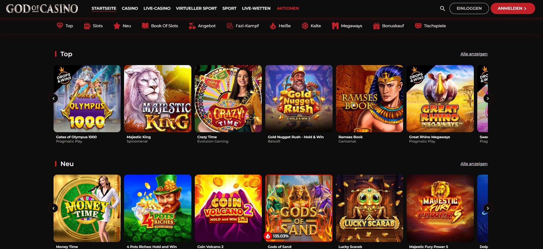 God of Casino Homepage