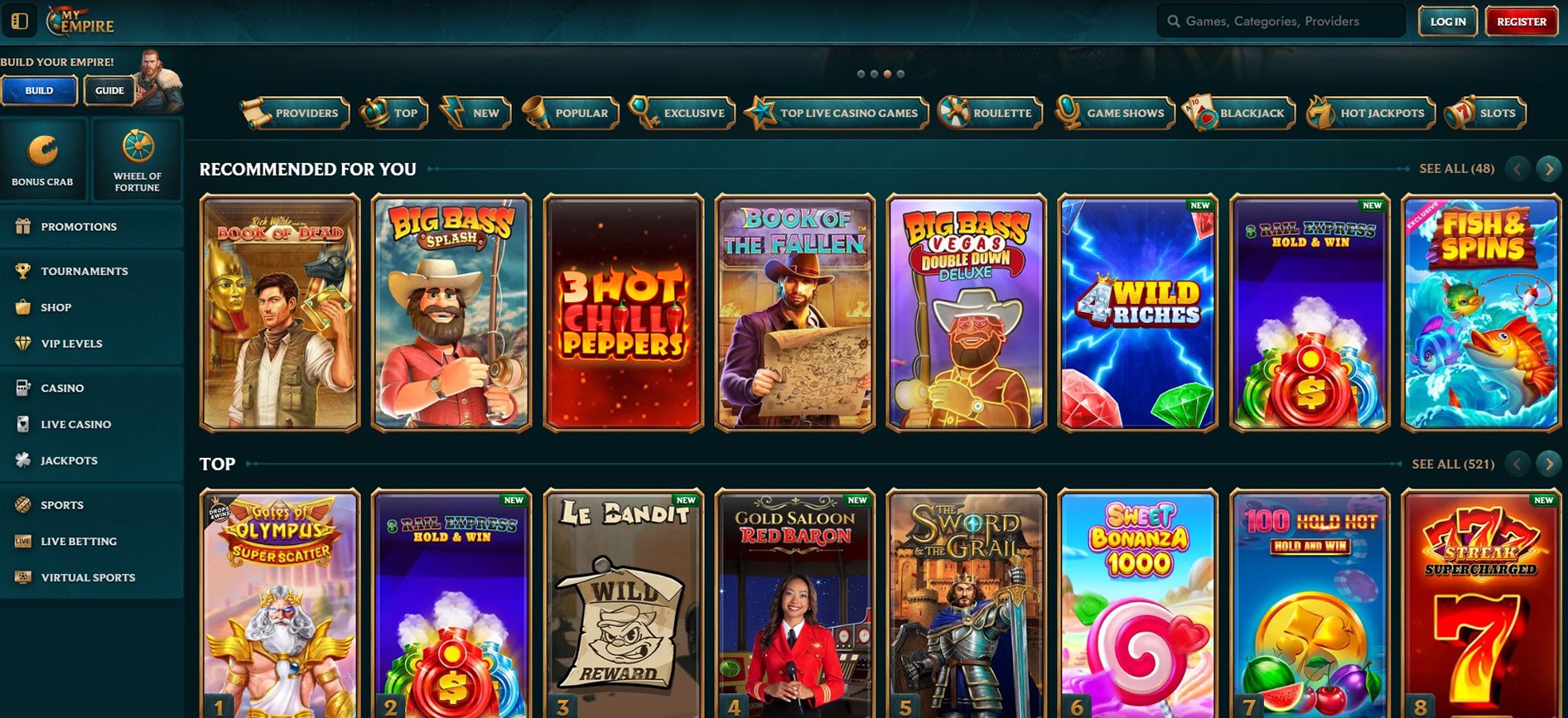 MyEmpire Casino Homepage