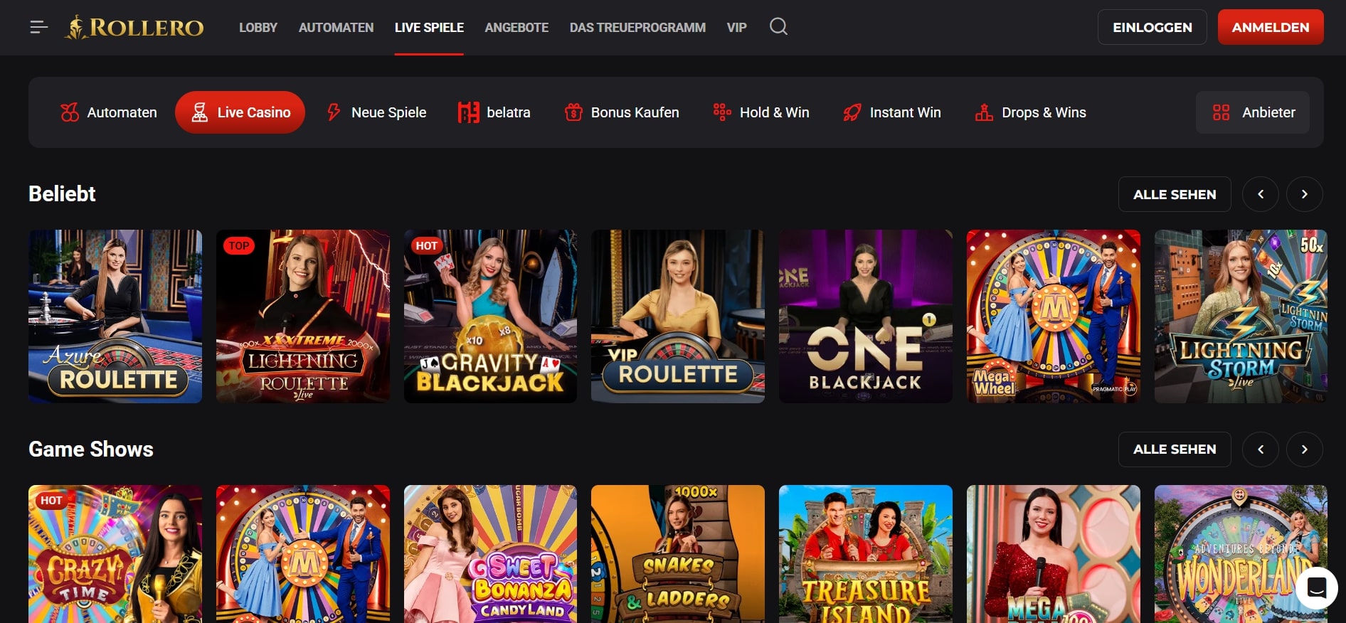 Rollero Casino Live-Casino