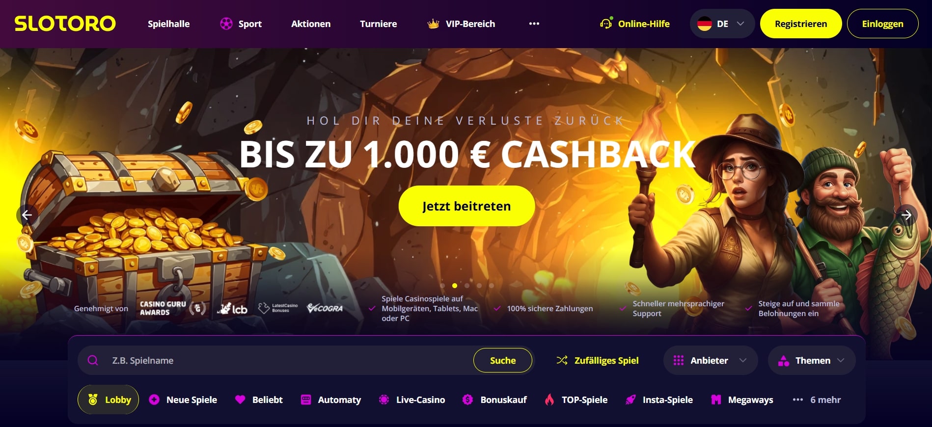Slotoro Casino Homepage