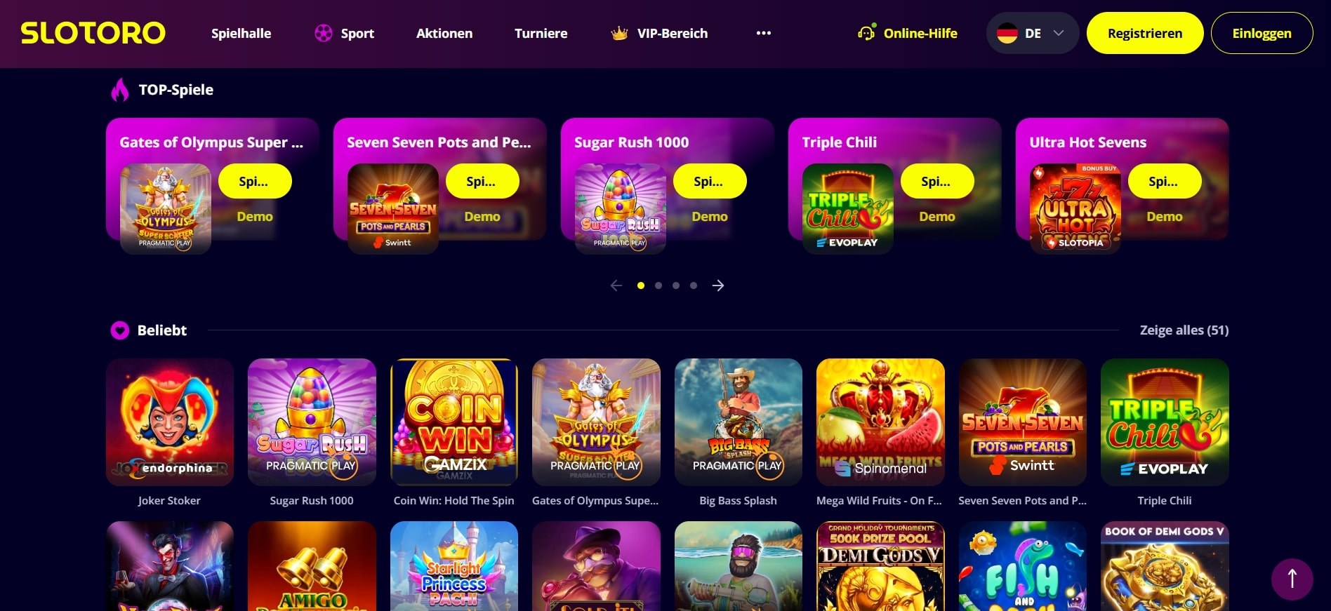 Slotoro Casino Spiele