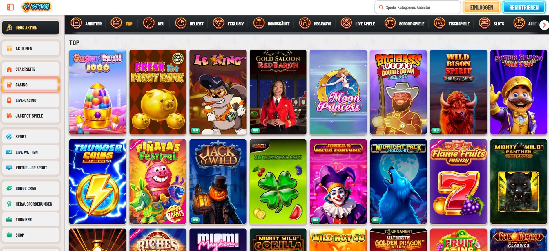 Wyns Casino Homepage