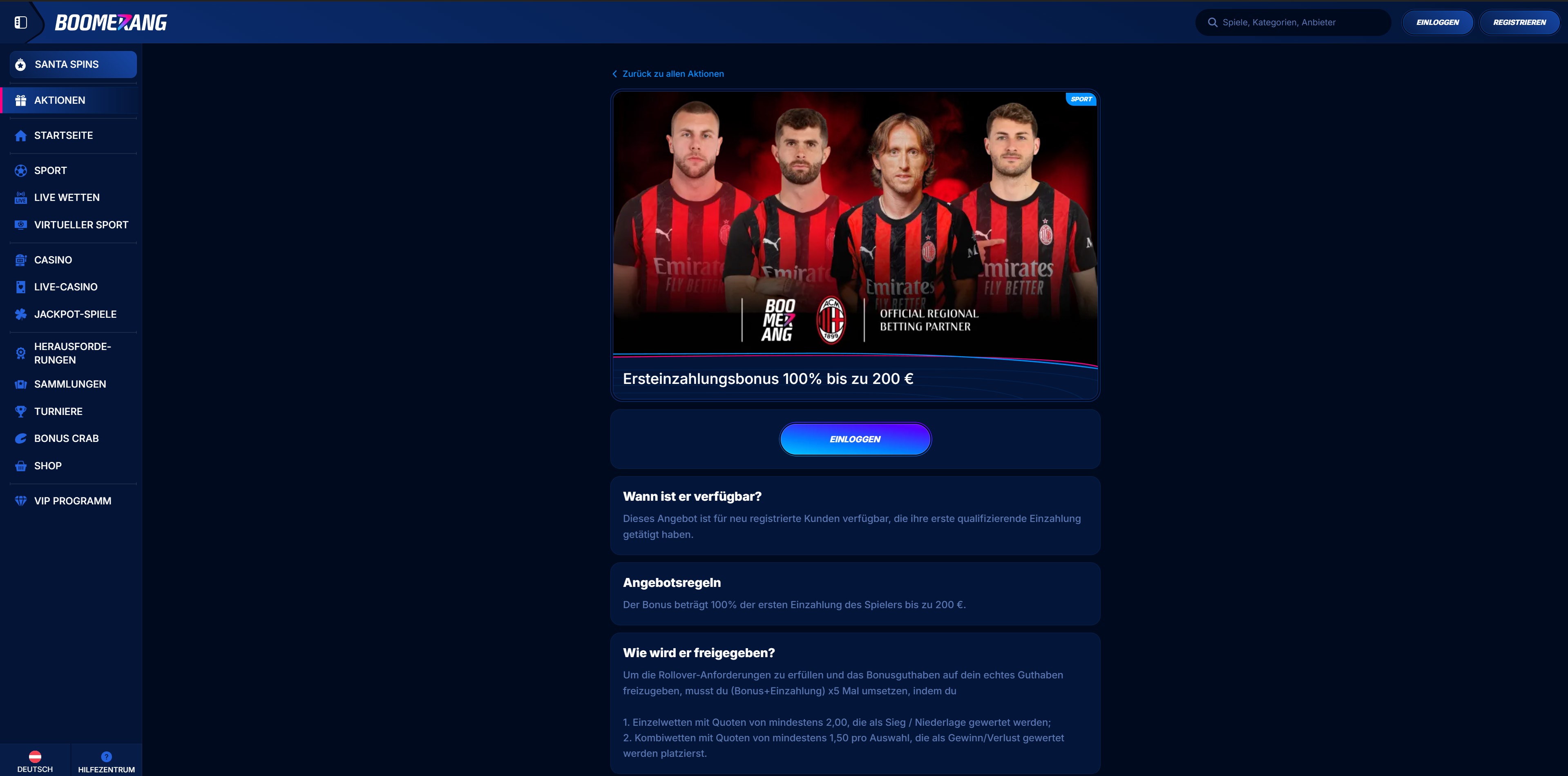 Boomerang Bet Homepage